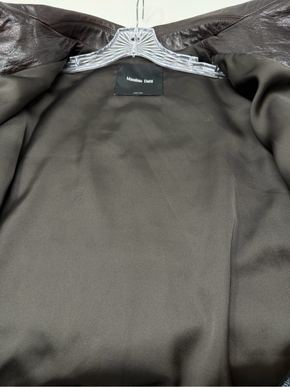 Massimo Dutti Cropped Nappa Sheep Leather Jacket Dark Brown Size L - Picture 8 of 12